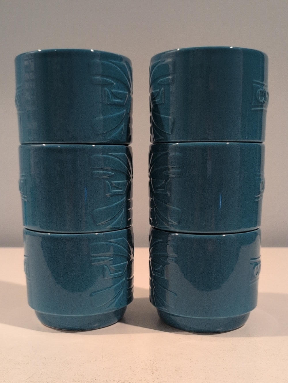 Set Of Six Ceramic Cruzan Rum Stackable Turquoise Tiki 10 Ounce Mugs - Picture 9 of 16